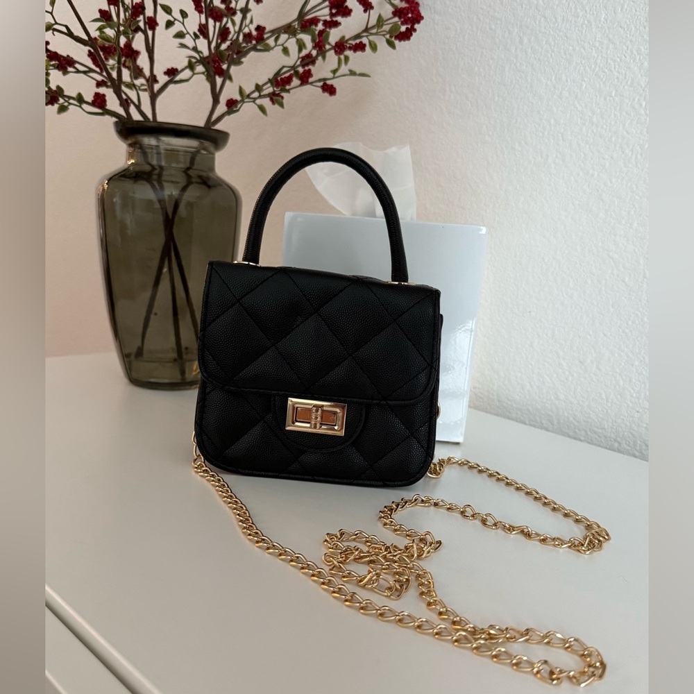 Black Quilted Mini Top Handle Crossbody Bag